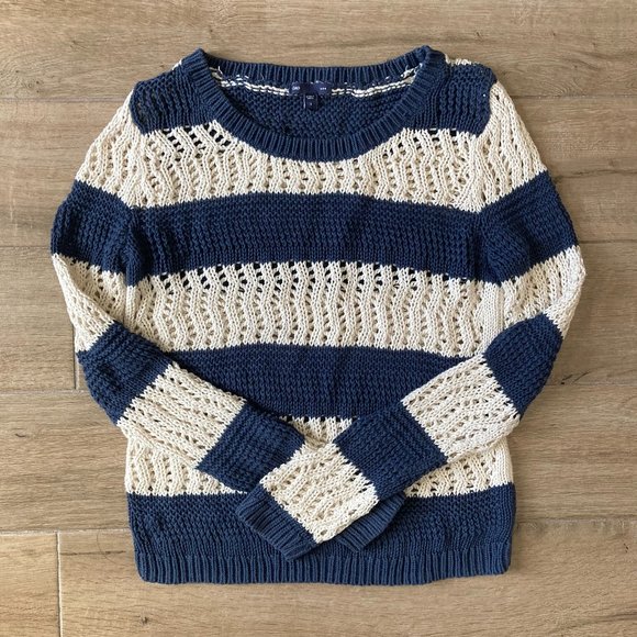 GAP Open Knit Sweater in Navy & Beige - Picture 1 of 7